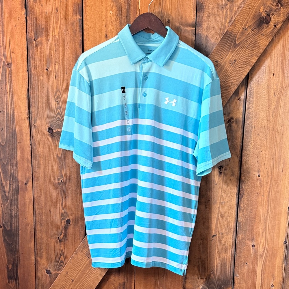 Under Armour Men's Aqua and White Striped Polo